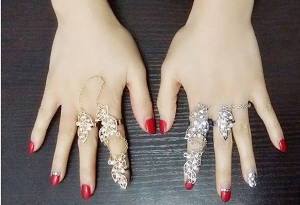

punk womens jewelry rings gold /silver tone rhinestone resizable cross knuckle joint leaf rings knuckle armor ring sets