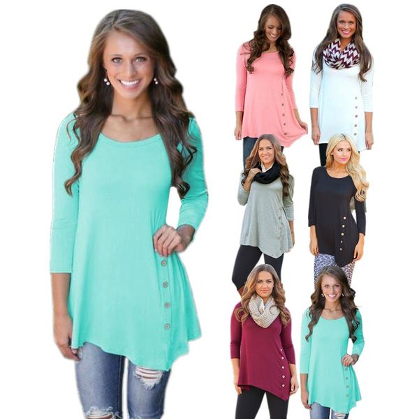 

fashion women t-shirt bottoming collar sleeve blouse long cotton base shirt spring t-shirts primer shirt round t001 autumn kxeqx, Black