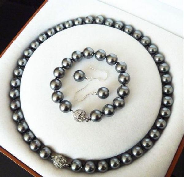 Настоящий 10мм Серый Жемчужное Ожерелье из Южного Моря 18 '' Серьги-Браслеты