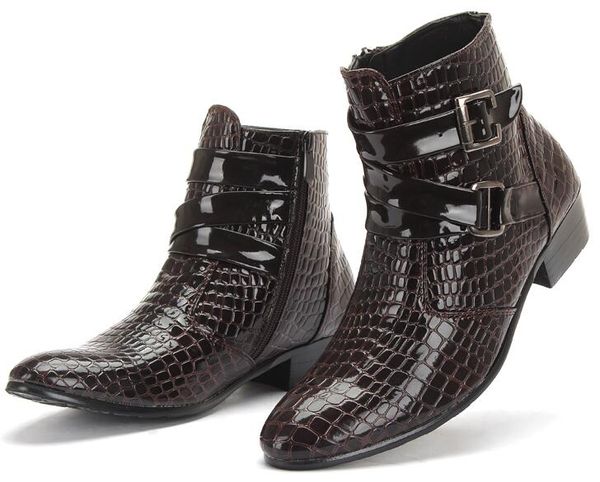 Moda Timsah Patent Deri Erkek Botları Deri Erkek Ayak Bileği Çizmeler Rahat Deri Erkek Ayakkabı
