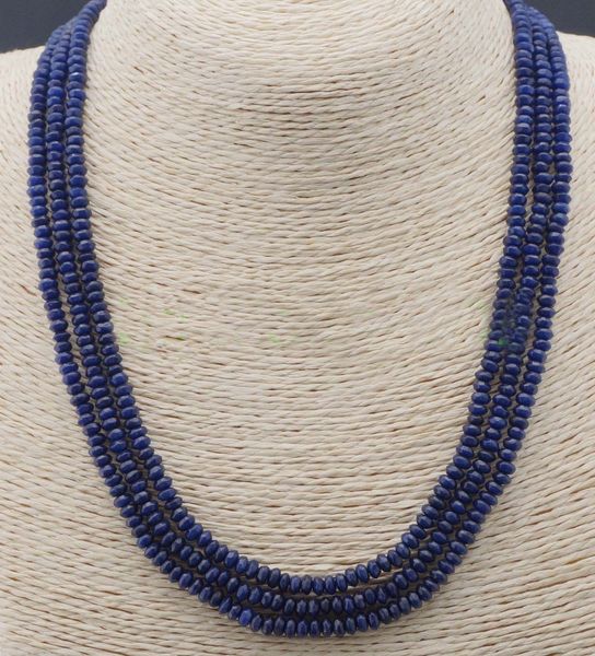 

natural 3 rows 2x4mm faceted dark blue sapphire beads necklace, Silver