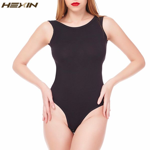 

wholesale- hexin womens basic tank body shaper round scoop neck cotton crotch leotard bodysuit lingerie shapewear, Black;white