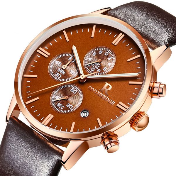 

wengle 2017 new genuine leather waterproof fashion movement third eye calendar watch, Slivery;brown