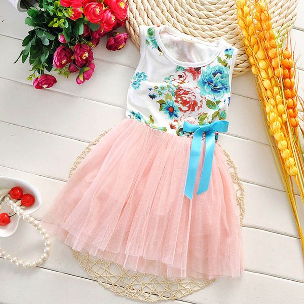 

1 to 7 years girls floral tutu dresses, summer children baby kids tulle wedding/party clothes, printed flowers, retail, r1bb406ds-93, Red;yellow