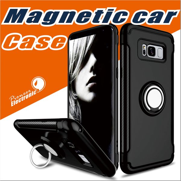 

For Samsung S10 S9 Iphone X 8 NOTE 8 Cellphone Case Mounter Dual Layer With Iron Sheet Car Holder Magnetic Bracket Ring Armor Phone Case