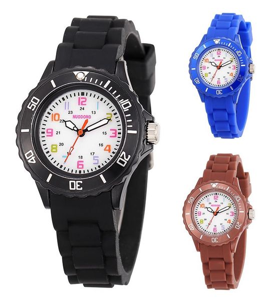 

fashion colorful kids boys girls children jelly candy silicone rubber watches 2017 new wholesale gift quartz party watches, Slivery;brown