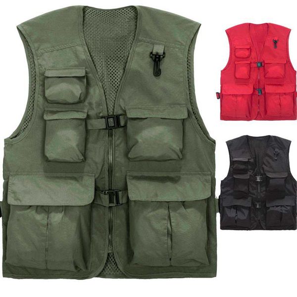 

wholesale- mens vests multi pockets summer breathable waistcoat pgrapher reporters volunteer's vest tools pockets work uniforms vt-122, Black;white