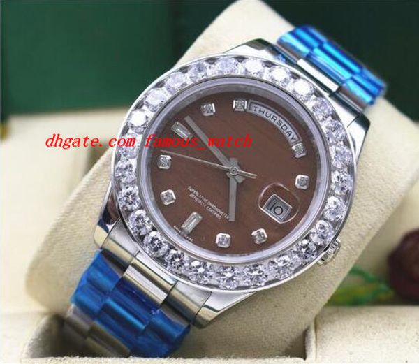 

luxury wristwatch mens 18k white gold 41mm chocolate bigger diamonds watch automatic men's watch, Slivery;brown