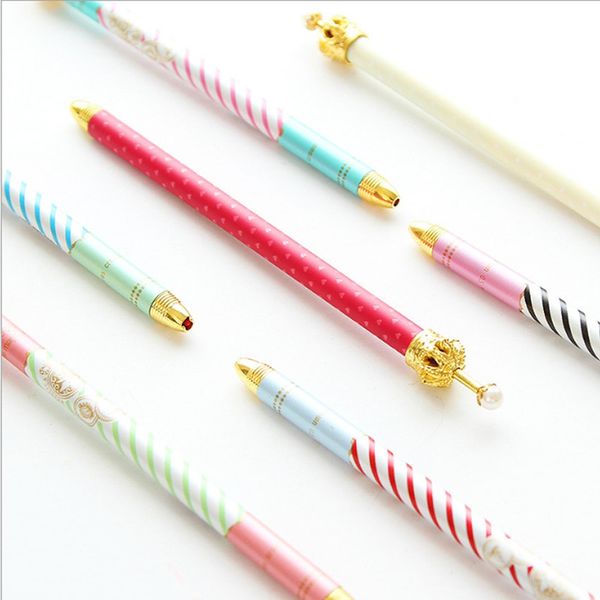 

wholesale-f46 4x kawaii cute metal crown gel pen decor school office supply student prize gift stationery signing pen