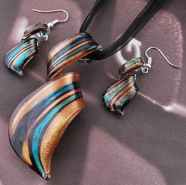 

12sets coffee color streamer glitter murano lampwork blown venetian glass necklaces pendants and earrings jewelry sets handmade jewelry 2017, Silver