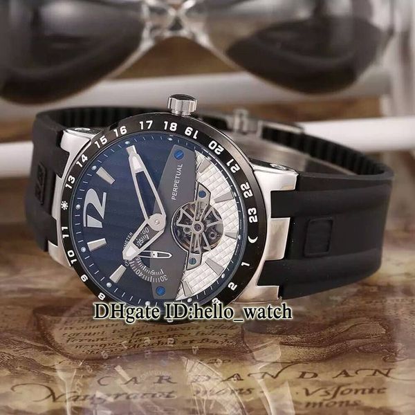 

new 42mm executive el toro perpetual 320-00 blue dial tourbillon automatic mens watch rose gold case blue rubber strap watches, Slivery;brown