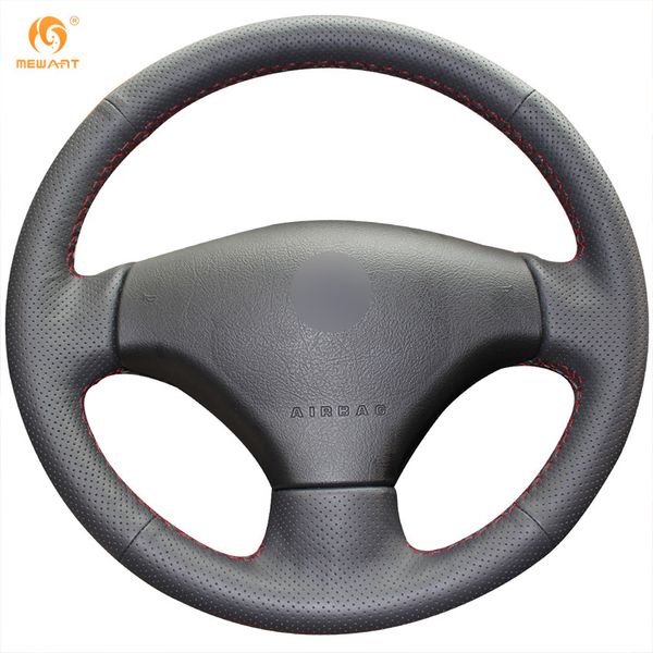 Mewant Black Genuine Leather Car Steering Wheel Cover For Peugeot