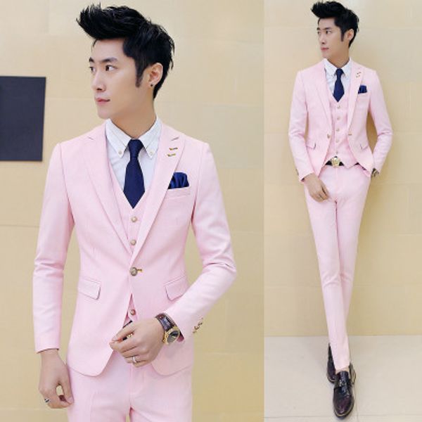 

3 шт. (куртка+жилет+брюки) розовый смокинг Slim Fit мальчики выпускного вечера костюмы