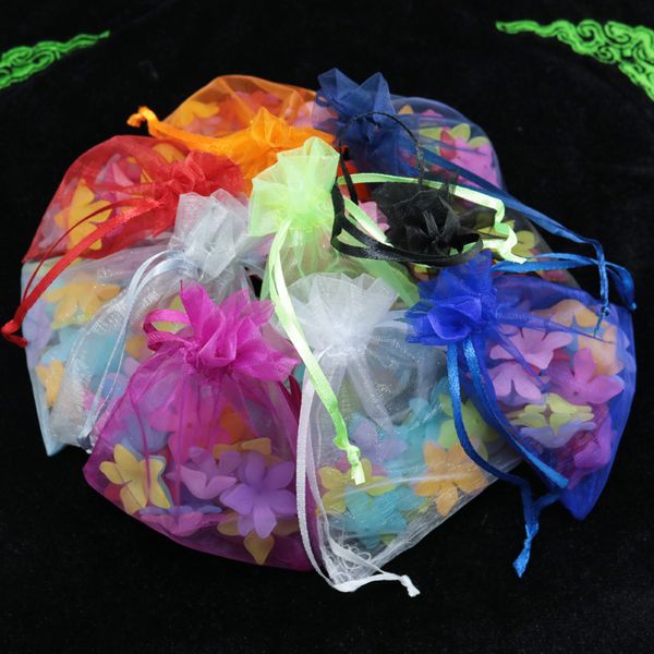 

wholesale- 100pcs/lot 9x12cm mixed color bolsas organza drawstring packaging bags pouches christmas wedding gift jewelry display bags