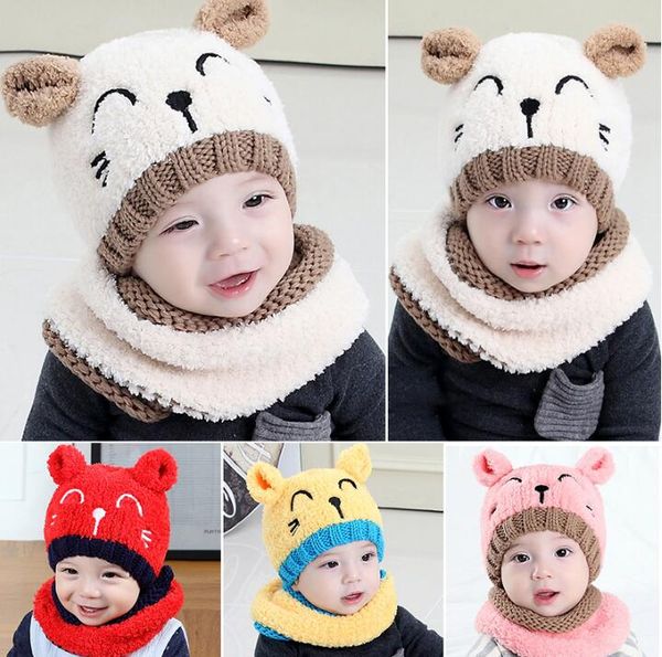 

puseky 2pcs plush knitting embroidery bear soft touch ear protect pom pom hat+scarf winter knitting wool warm cap scarf set, Yellow