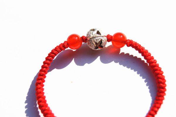 

hand-made by natural agate red king kong "" 925 silver bead bracelet, Golden;silver