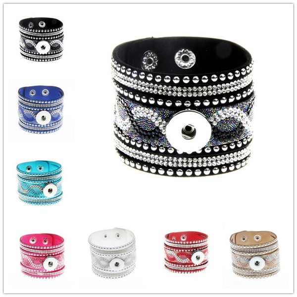 

мода горный хрусталь кожаный браслет кристалл 7 цветов noosa 18 мм защелками кнопки браслеты браслеты для женщин защелками кнопки ювелирные, Golden;silver