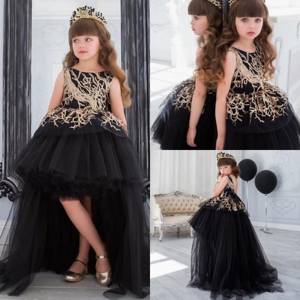 2018 Little Black Tulle High Low Princess Pageant Dresses For