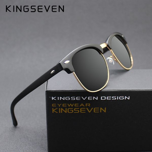 

wholesale-kingseven 2019 new polarized sunglasses men/women retro rivet polaroid lens brand design sun glasses female oculos, White;black