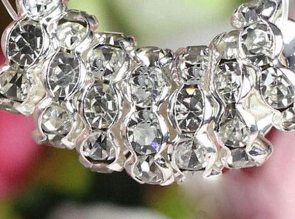 

8mm 10mm 500 pcs/lot white clear crystal rhinestone rondelle wave spacer beads, silver gold plated jewelry loose diy bead fit bracelet l8732
