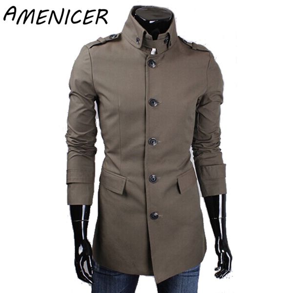 

wholesale- autumn famous brand men's single breasted long trench coats mens fashion cotton trench coat 4 colors masculina, Tan;black