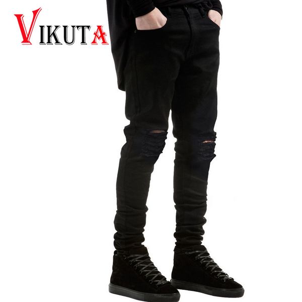 

wholesale-mens destroyed denim jeans thin cool slim fit hi-street style black ripped jeans pants men vc2929, Blue
