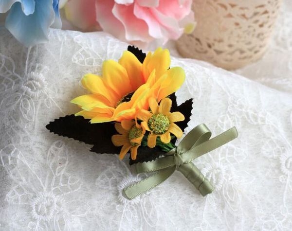 

свадьба желтый партия жених жених бутоньерка подсолнечник корсаж партия свадьба цветок шелковые цветы брошь булавка 11см о горячей продаже