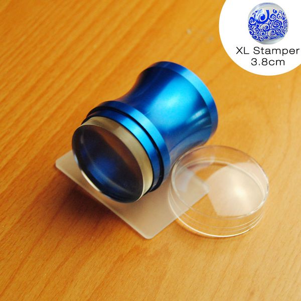 

wholesale- new 3.8cm metal blue nail art stamper xl clear jelly silicone head plastic plate scraper cap polish stencil diy stamping tools, White