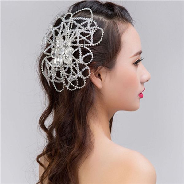 

bridal wedding handmade rhinestone beads headdress bridal crown romantic rhinestone beads flower shaped bridal tiaras jewelry accessories, Silver