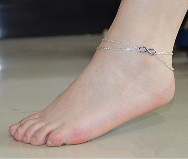 

fashion women anklets double chain lucky 8 silver tone barefoot beach ankle bracelet anklet foot jewelry gifts for her, Red;blue