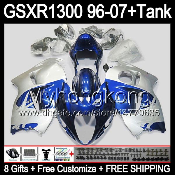 8gift Per SUZUKI Hayabusa GSXR1300 96 97 98 99 00 01 argento lucido 13MY195 GSXR 1300 GSX-R1300 GSX R1300 02 03 04 05 06 07 TOP blu Carena