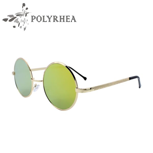 

wholesale- polyrhea women's round sunglasses men's glasses vintage reflective metal sunglasses circular tide brand metal frame sun, White;black