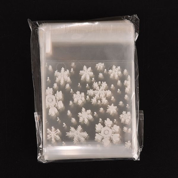 

wholesale-100pcs wrapping bag white snowflake christmas packaging bags for cookies biscuit candy snack self adhesive seal xmas decoration