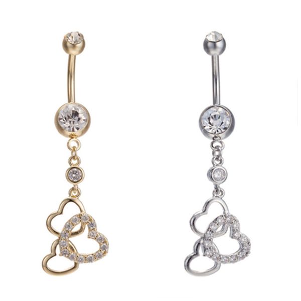 Frau Piercing Nabel Bauchnabel Ringe Zirkon Körper Schmuck Femme Piercing 3 Herzen Lange Bauch Piercing Baumeln