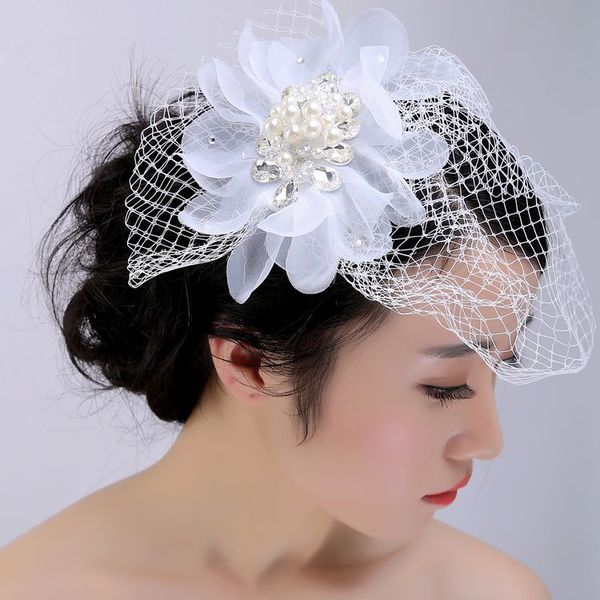 2020 Xs White Pearl Handmade Bride S Wedding Hair Net Yarn Bride