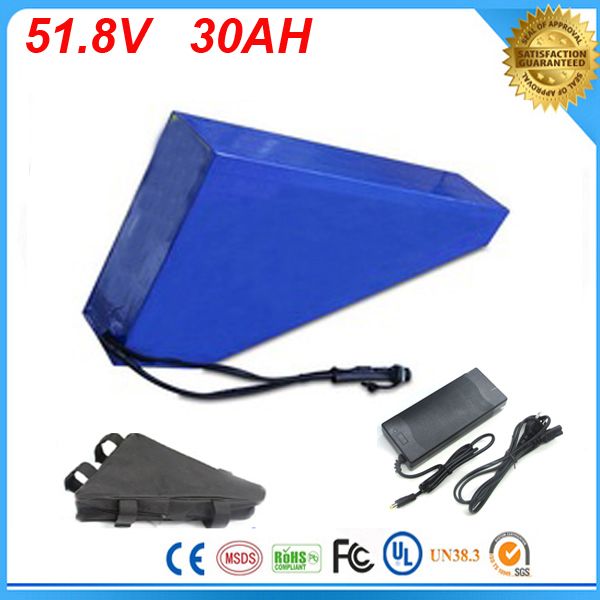 

customize 51.8v 30ah lithium-ion battery triangle style rechargeable 52v 1000w electric bike battery with bag+bms for panasonic celll