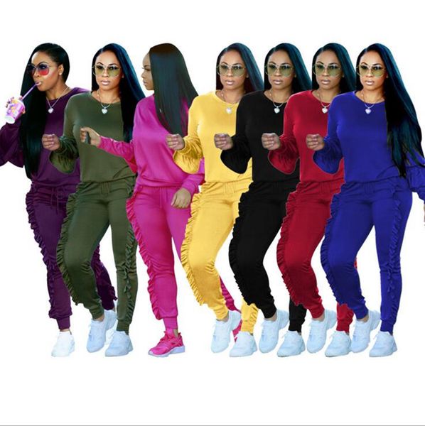 

hoodies sweatshirt pants sets corrugated edge pants casual tracksuit jogging gym sport suit drawstring ruffle pleated pencil pant ooa3682, White