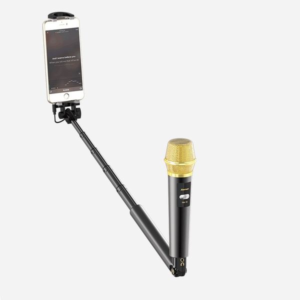 

microphone selfie stick with mic voice for android phone iphone sing karaoke 57cm gold color wholesale price good quality