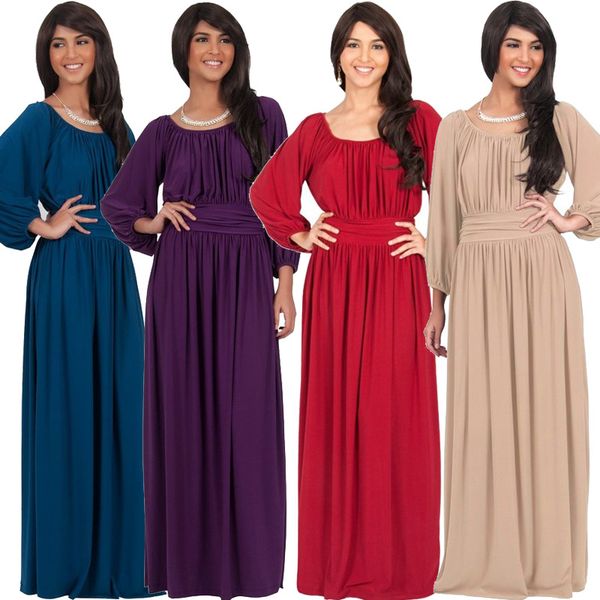 

fashion women o-neck long puff sleeve maxi dress solid loose engagement wedding party long dress floor length dress, Black;gray