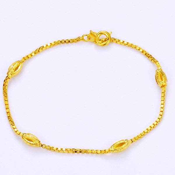 Womens / Meninas pulseira pulseira caixa de caixa 24k ouro amarelo enchido pulseira sólida acessórios clássicos para o pequeno pulso 18 cm de comprimento