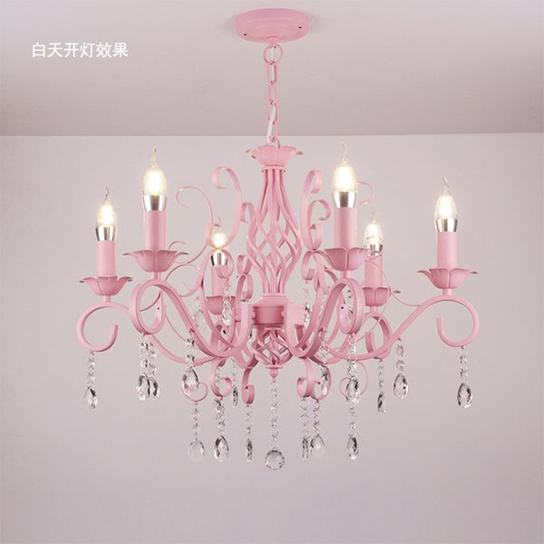 Crystal Candle Light Princess Room Pink Girl Romantic Marriage Room Lighting Garden Dining Room Master Bedroom Children Chandelier Lamps Kitchen