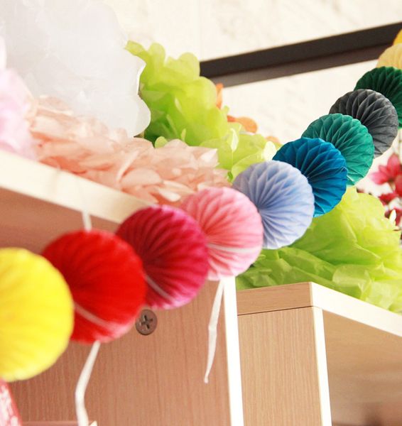 New 3m Colorful Honeycomb Balls Garlands Red Pinks Blue Yellow