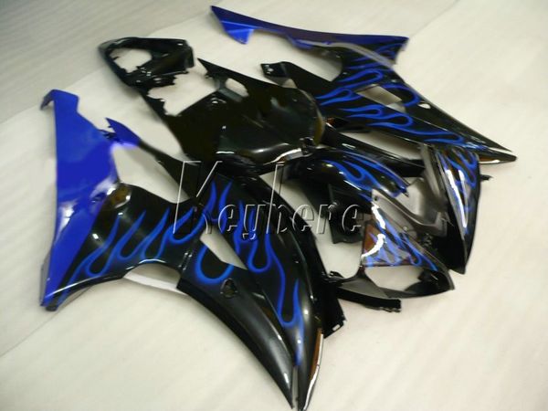 Einspritz-Motorradverkleidungen für Yamaha YZF R6 08 09 10 11–15, blaue Flammen, schwarze Karosserie-Verkleidungsset YZFR6 2008–2015 YT27