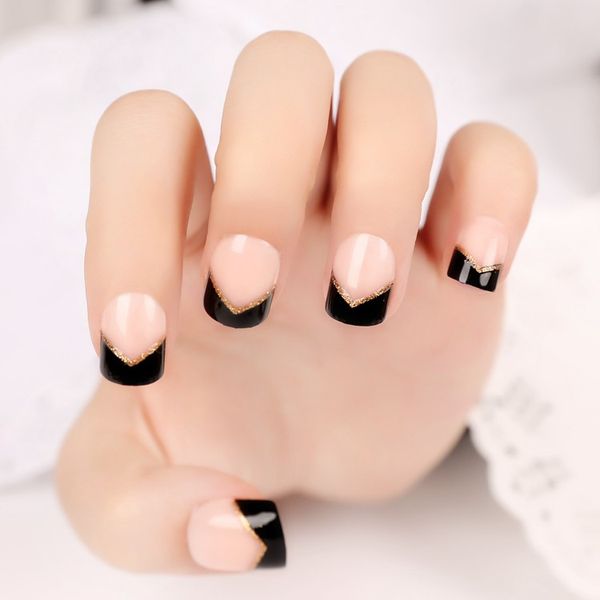 Wholesale Classical French Nail Art Tips Short False Nail Tips Pre Design Artificial Nails With Free Glue Makeup Nail Supply Acrylic Nails Designs