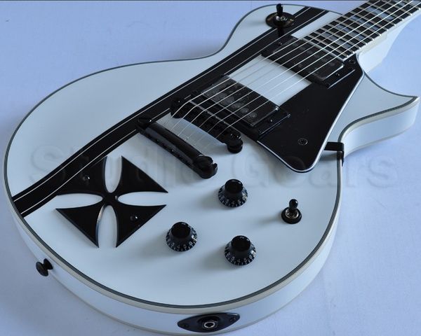 

custom ltd james hetfield metallic iron cross classic snow white electric guitar 9v battery box active emg pickups black hardware