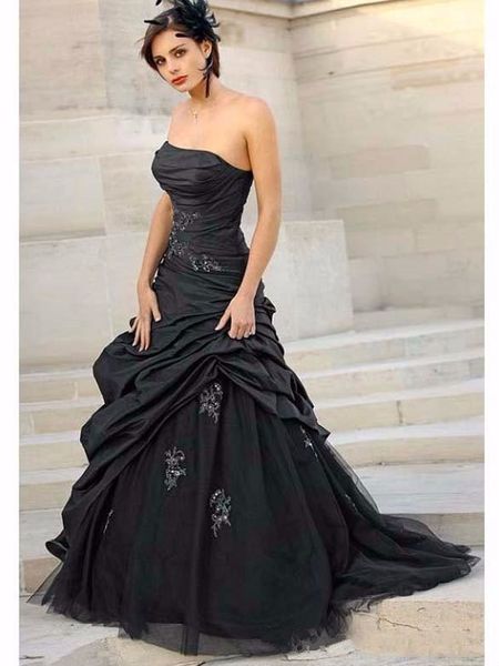 

black gothic a-line wedding dresses strapless taffeta ruched non white vintage colorful wedding gowns robe de mariee corset lace-up