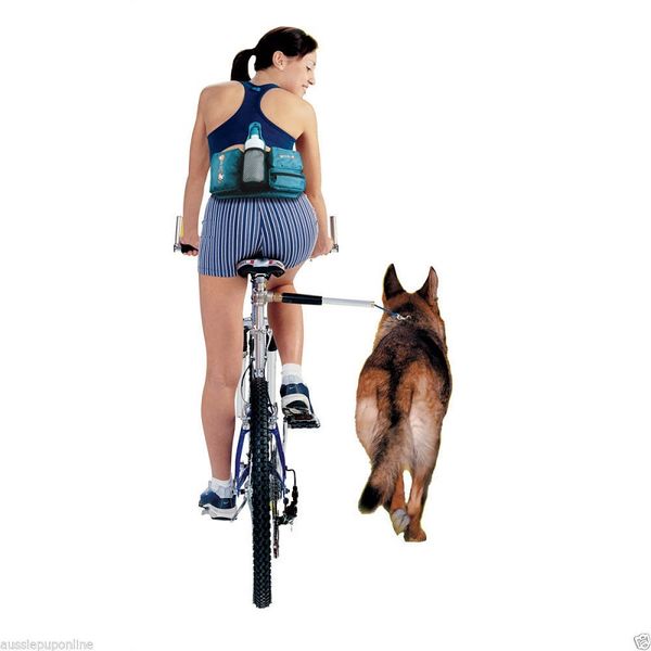 

pet supply dog bicycle leash outdoor riding safety dog leashes stainless steel handle and nylon strap ing