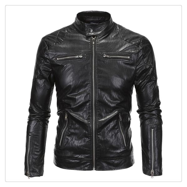 2018 Leather Jackets For Men Hight Quality Stand Collar Pure Leather Jackets For Men Hight Quality 2018 Stand Collar Pure Color Zipper Stitching Punk Locomotive