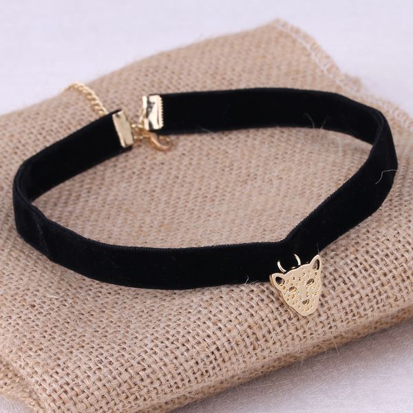 

10pc/lot fashion women black korea velvet rope choker collar necklace,cool leopard head female collier bijoux efn001v, Silver