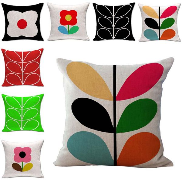 Clover Leaves Flower Pillow Case Linen Cotton Cushion Cover Square